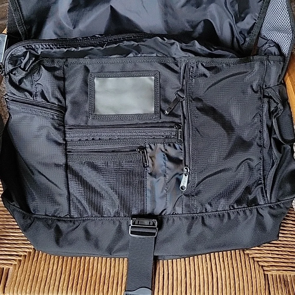 L.L. Bean nylon messenger bag, black/gray